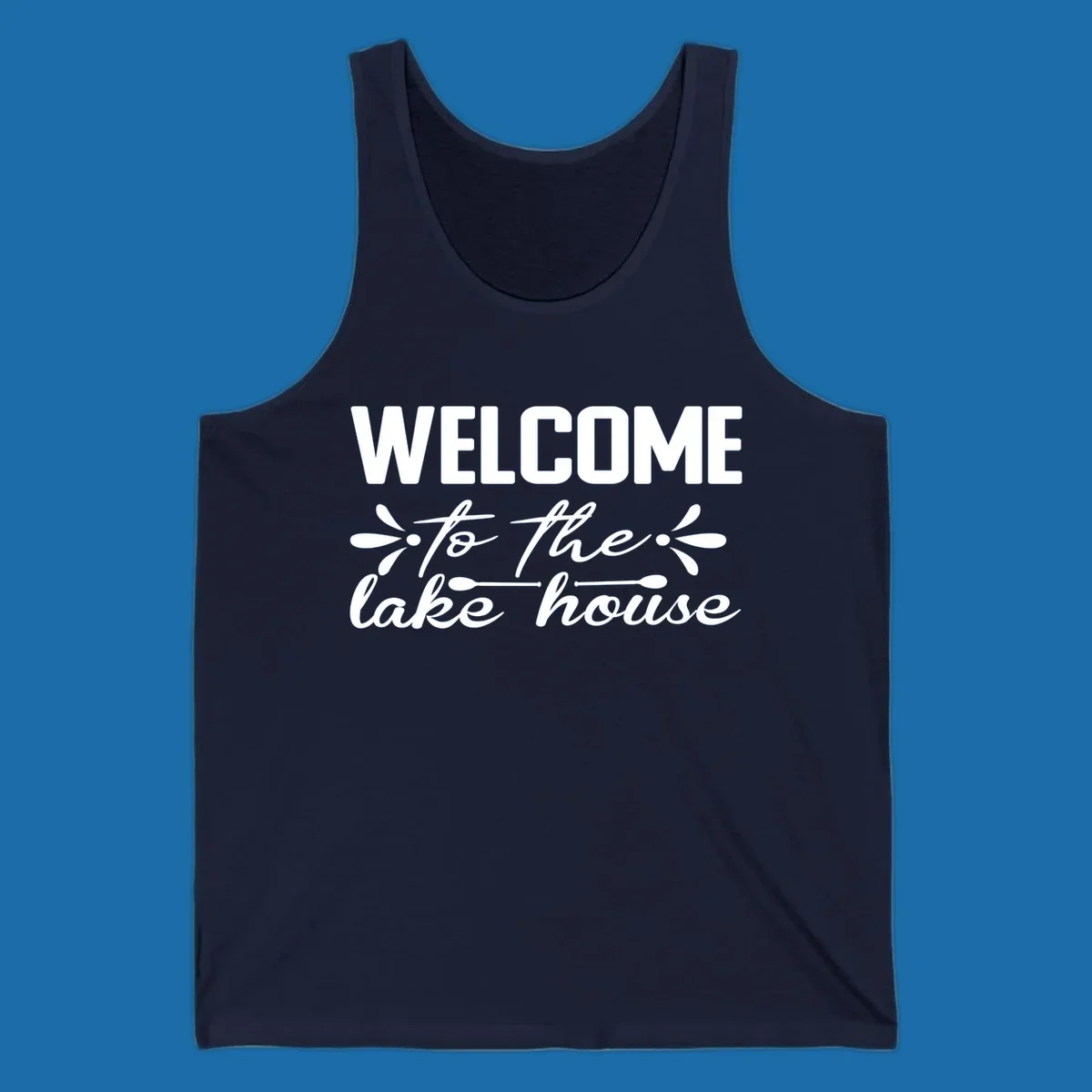 Welcome to the lake house text design with decorative elements.