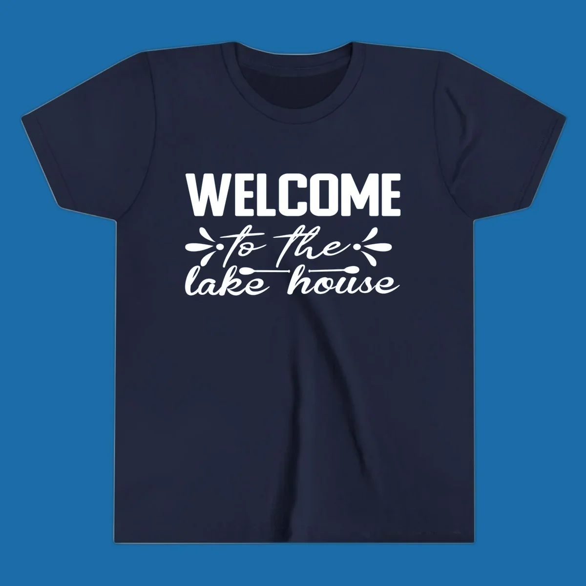 Welcome to the lake house text design with decorative elements.