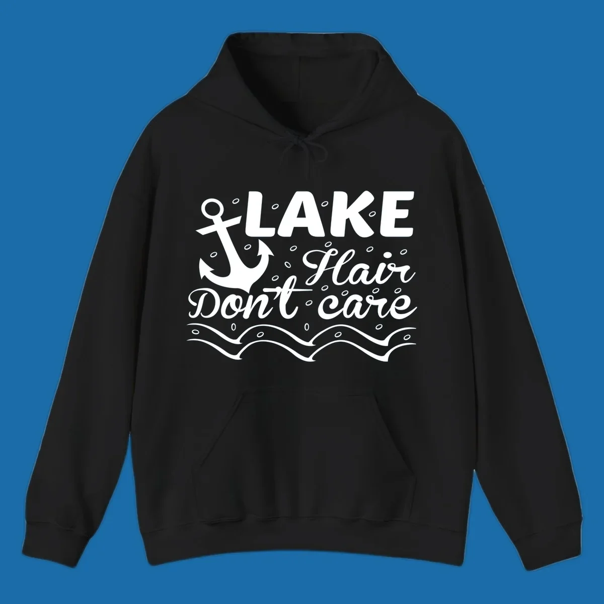 Lake Hair Don't Care anchor design with waves and small circles.
