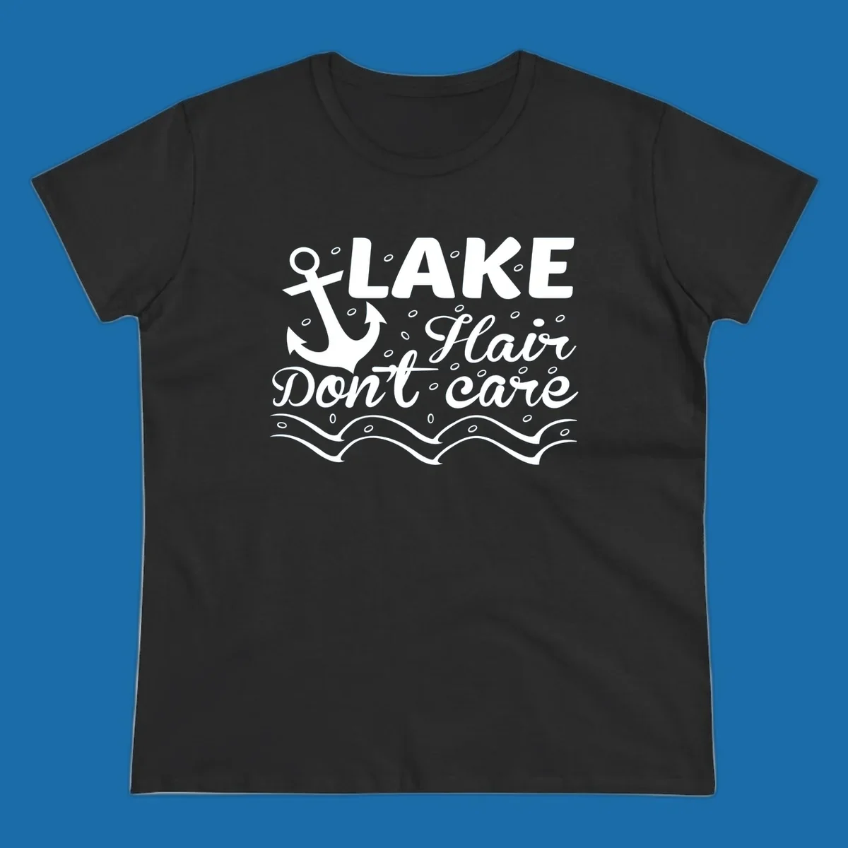 Lake Hair Don't Care anchor design with waves and small circles.