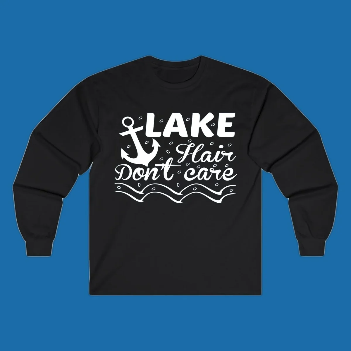 Lake Hair Don't Care anchor design with waves and small circles.
