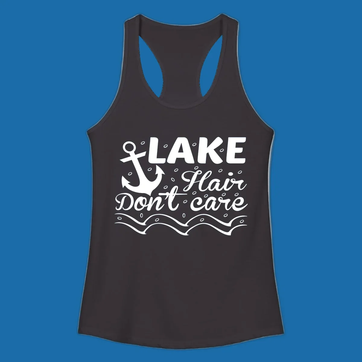Lake Hair Don't Care anchor design with waves and small circles.