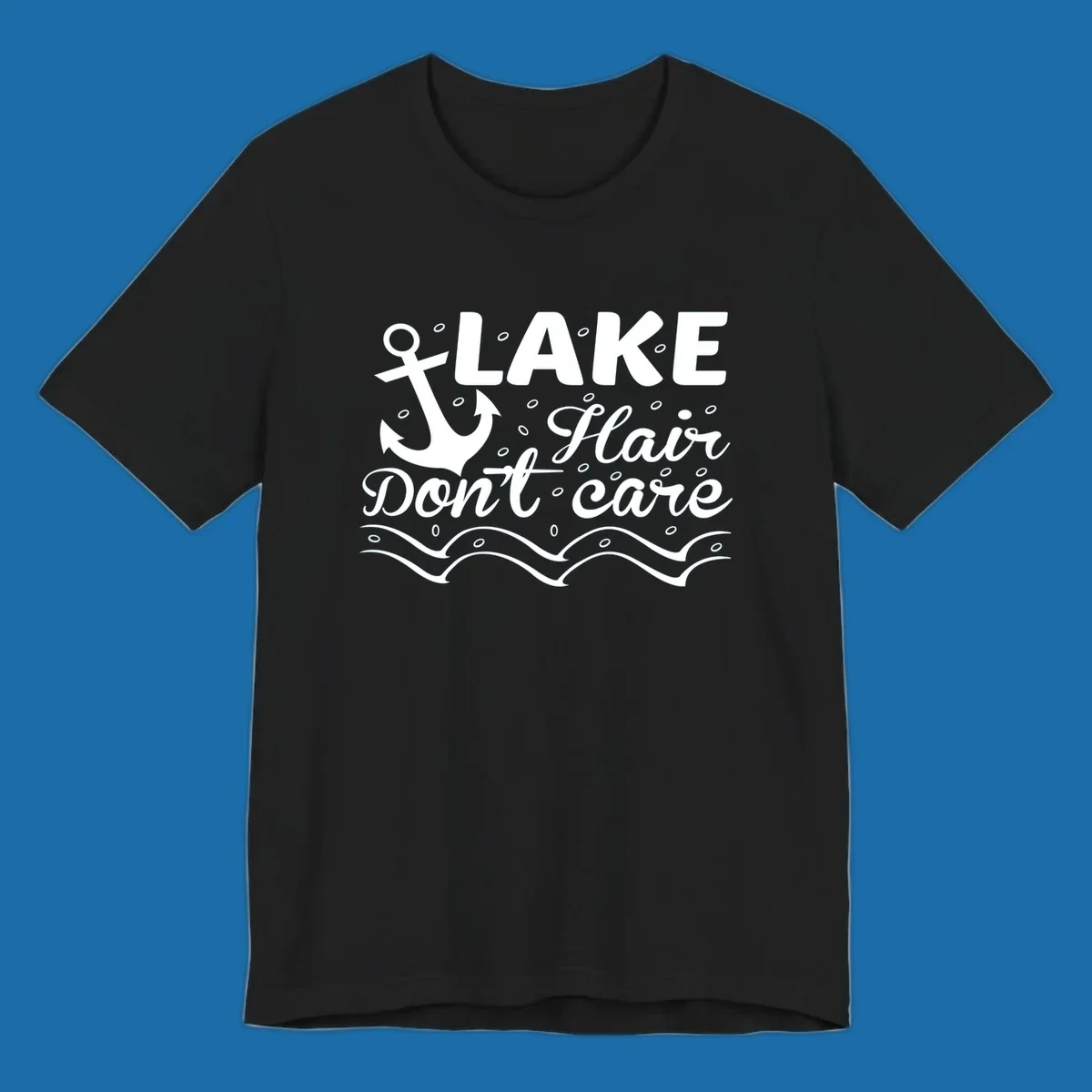 Lake Hair Don't Care anchor design with waves and small circles.