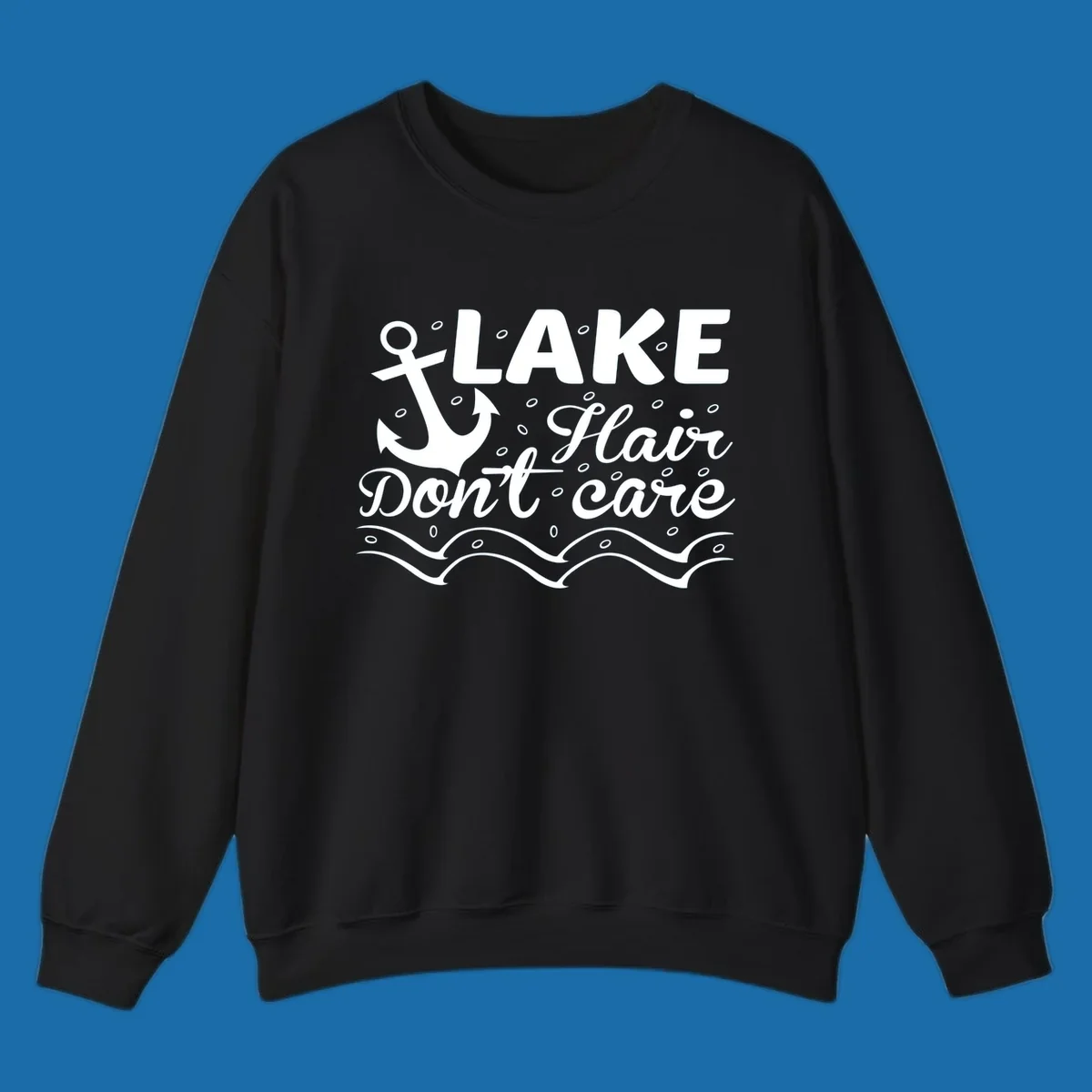 Lake Hair Don't Care anchor design with waves and small circles.