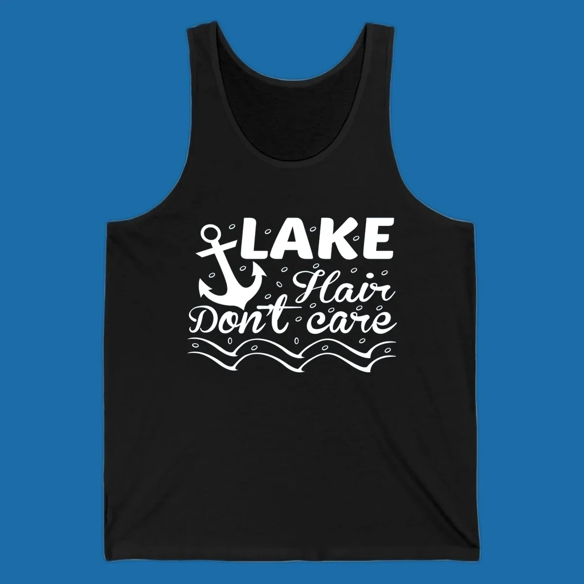 Lake Hair Don't Care anchor design with waves and small circles.