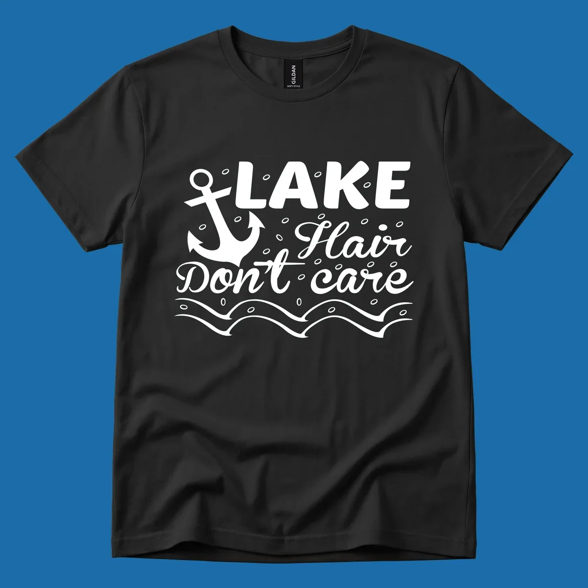 Lake Hair Don't Care anchor design with waves and small circles.