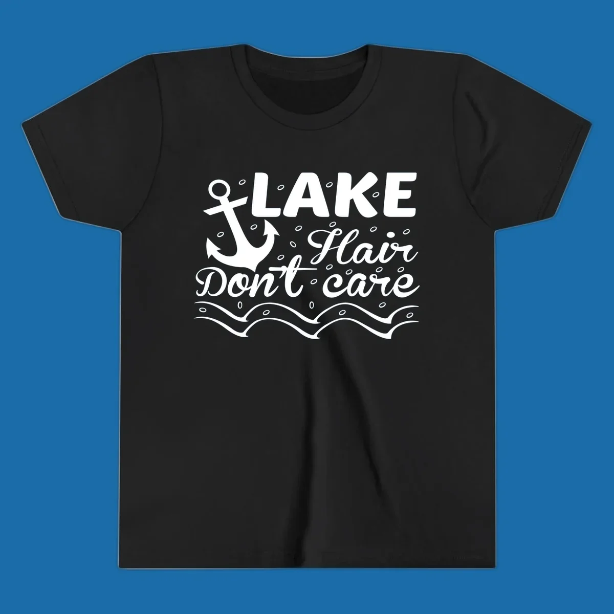 Lake Hair Don't Care anchor design with waves and small circles.