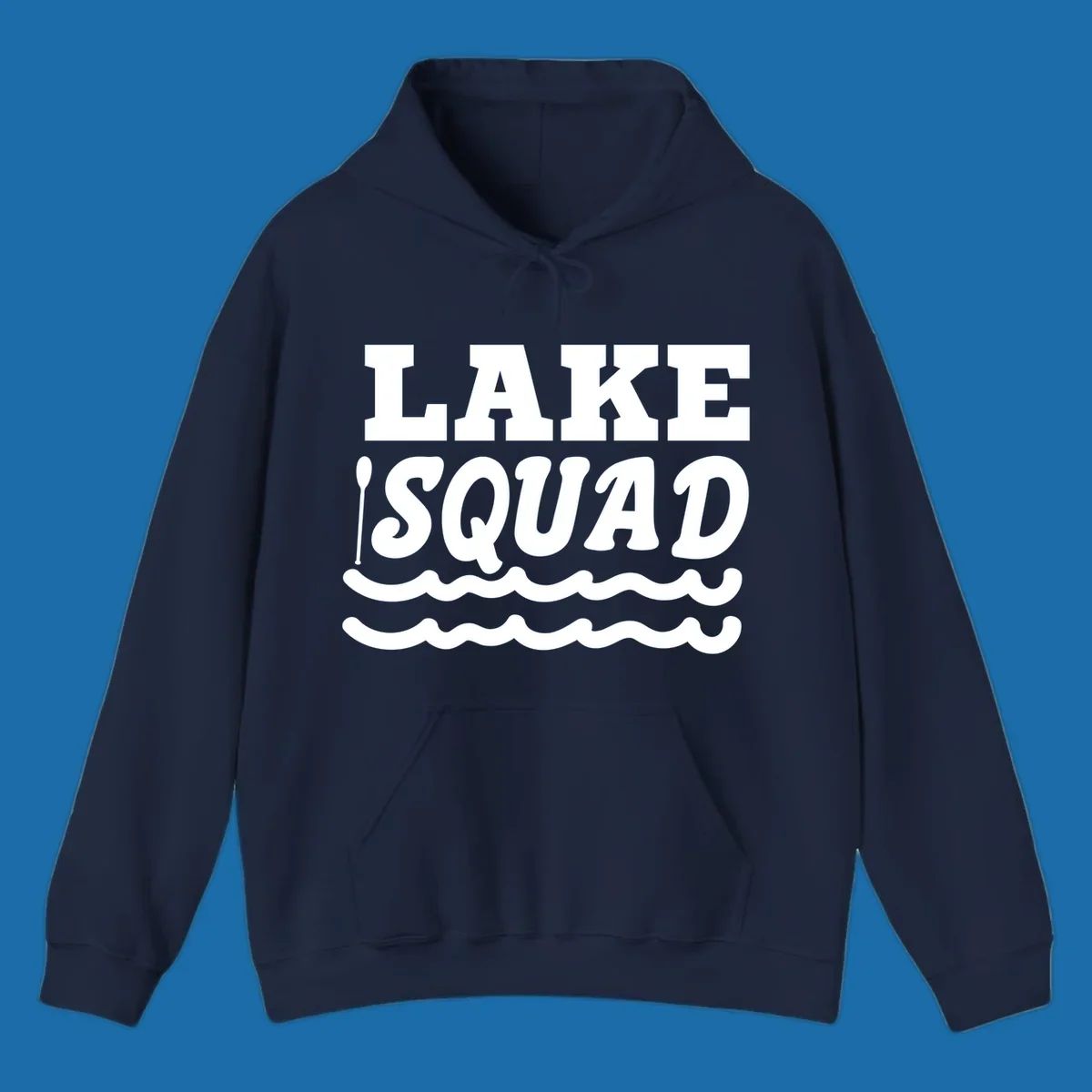 Lake squad text with oars and waves, for matching lake trip apparel.