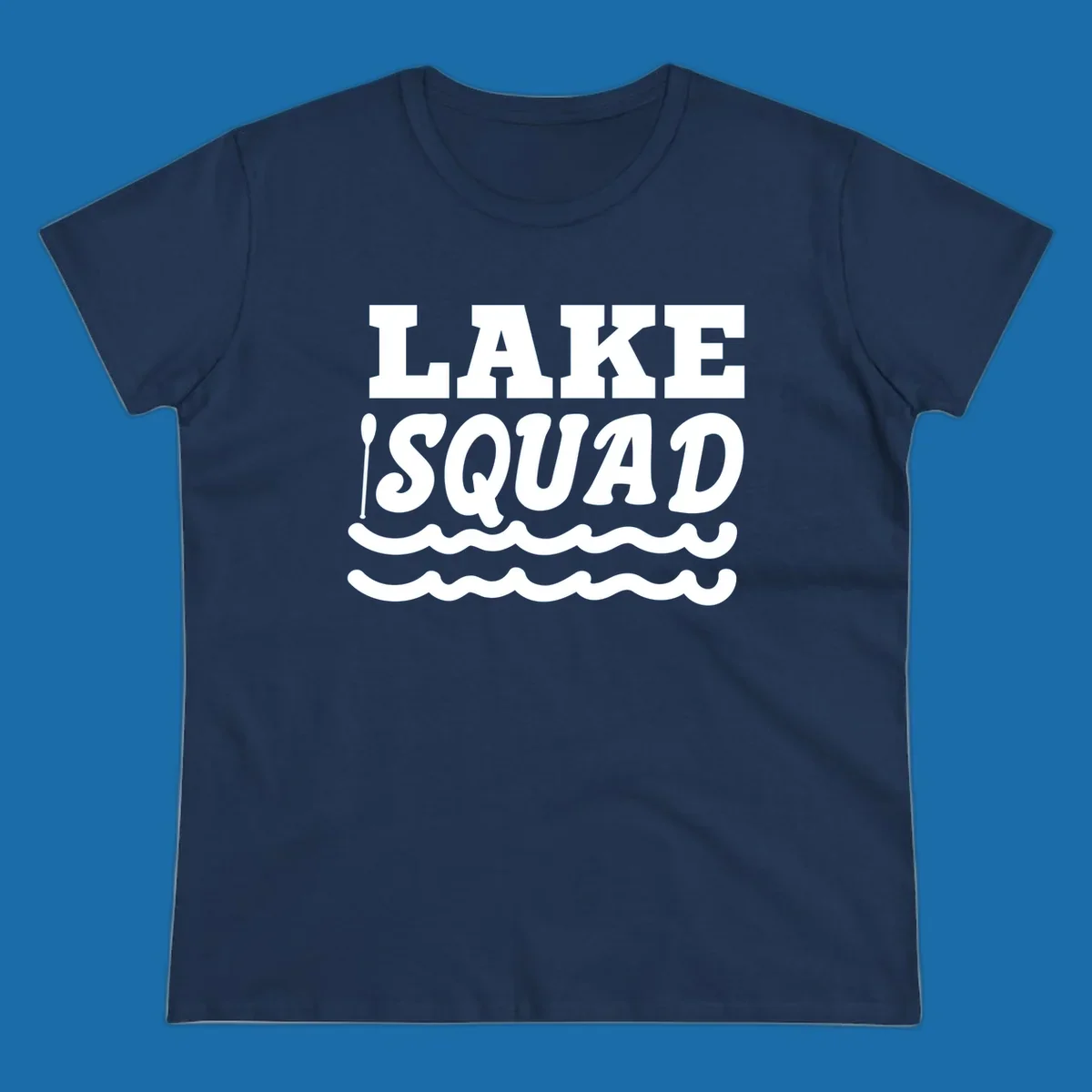Lake squad text with oars and waves, for matching lake trip apparel.