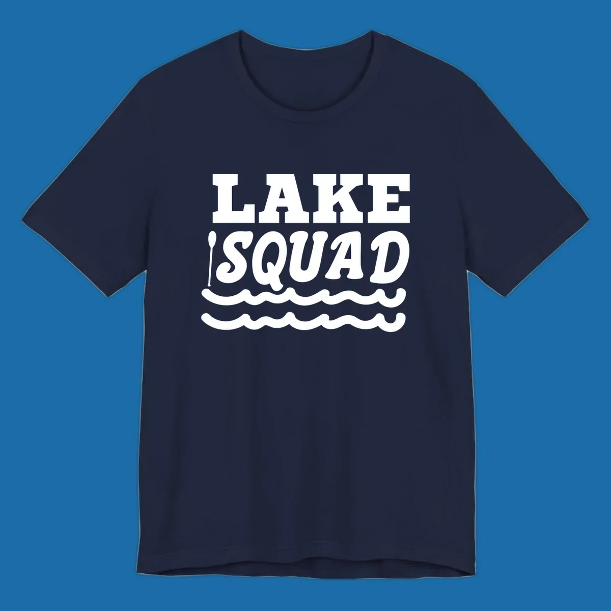 Lake squad text with oars and waves, for matching lake trip apparel.