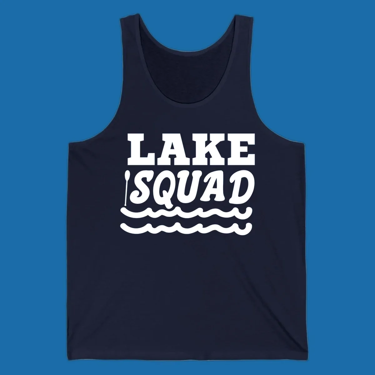 Lake squad text with oars and waves, for matching lake trip apparel.
