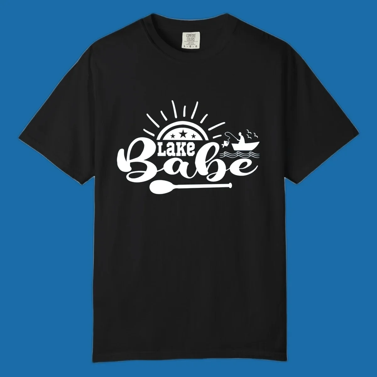 Lake Babe fishing boat design with sun and oar
