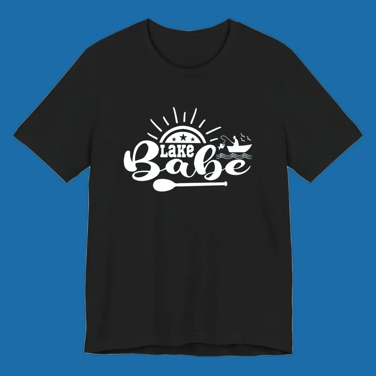 Lake Babe fishing boat design with sun and oar