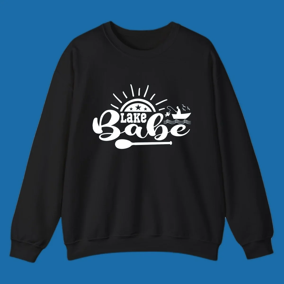 Lake Babe fishing boat design with sun and oar