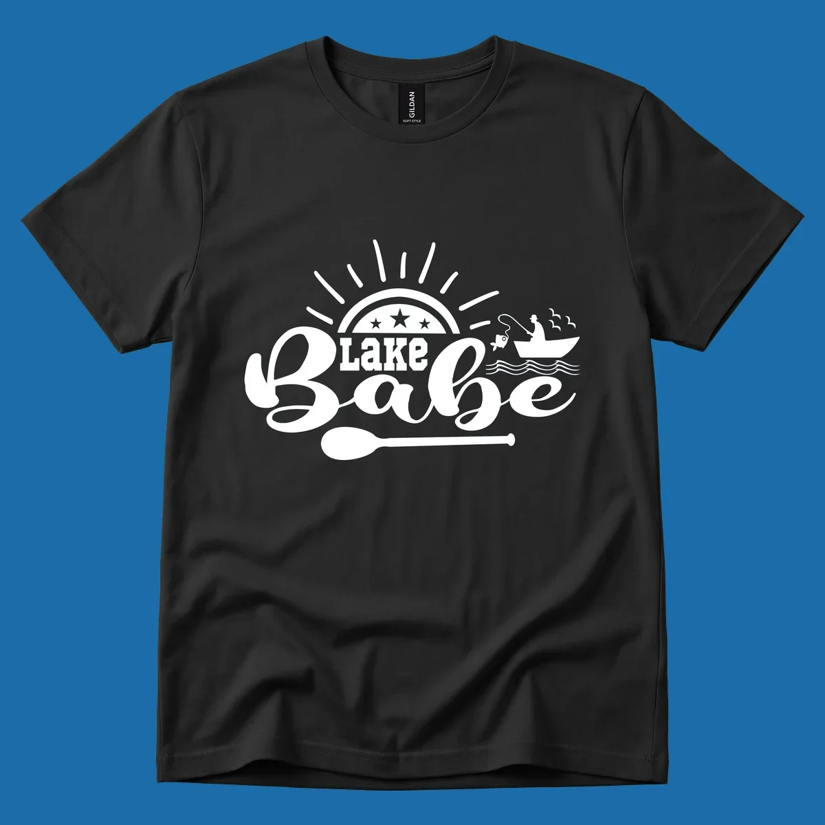 Lake Babe fishing boat design with sun and oar