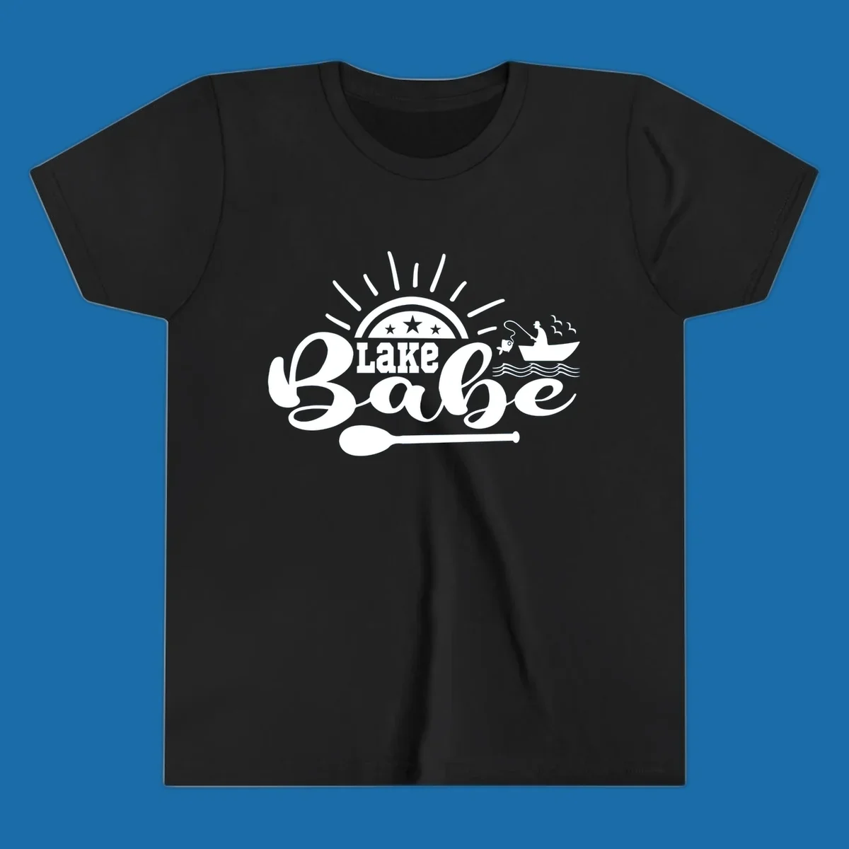 Lake Babe fishing boat design with sun and oar