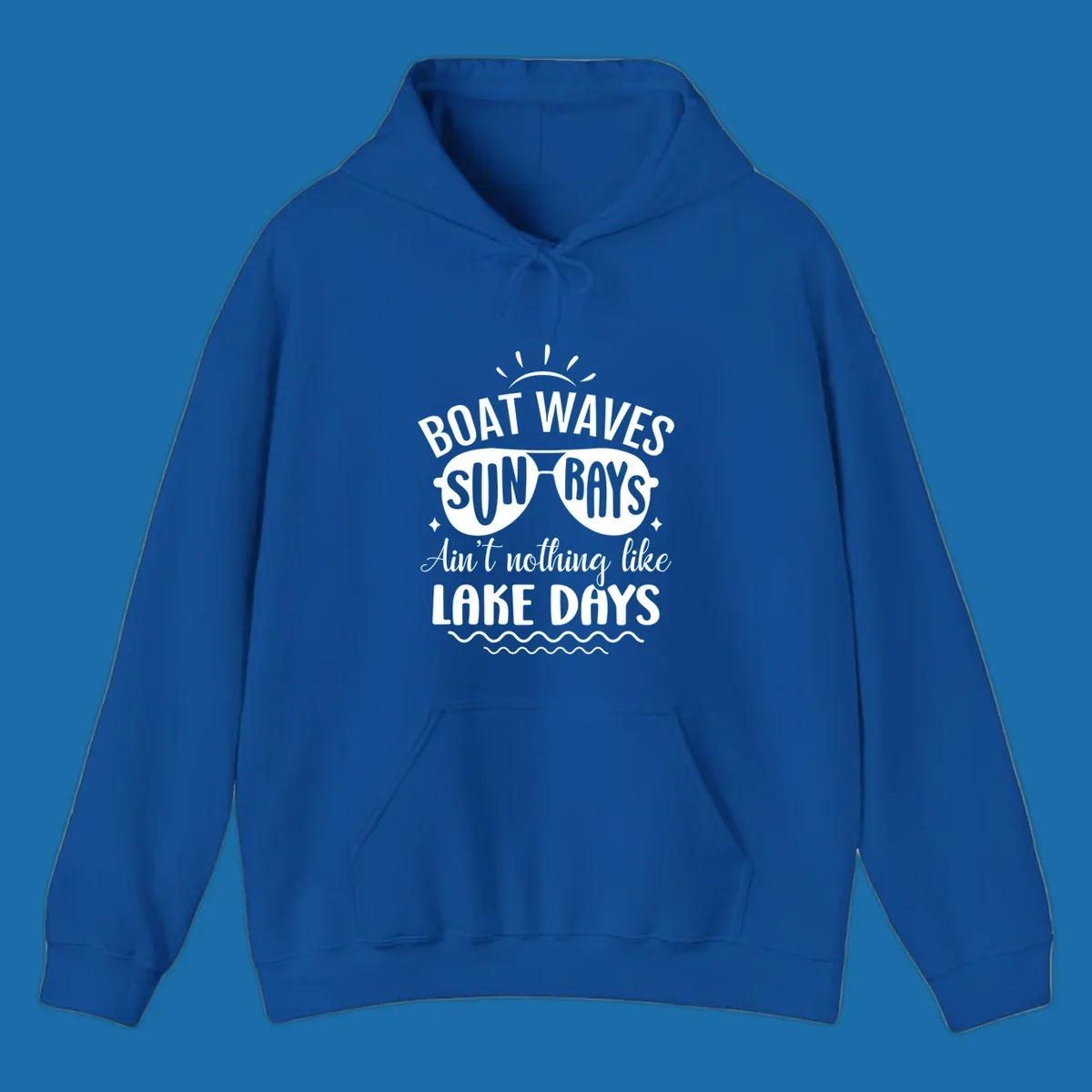 Boat waves sun rays ain't nothing like lake days text and graphic design