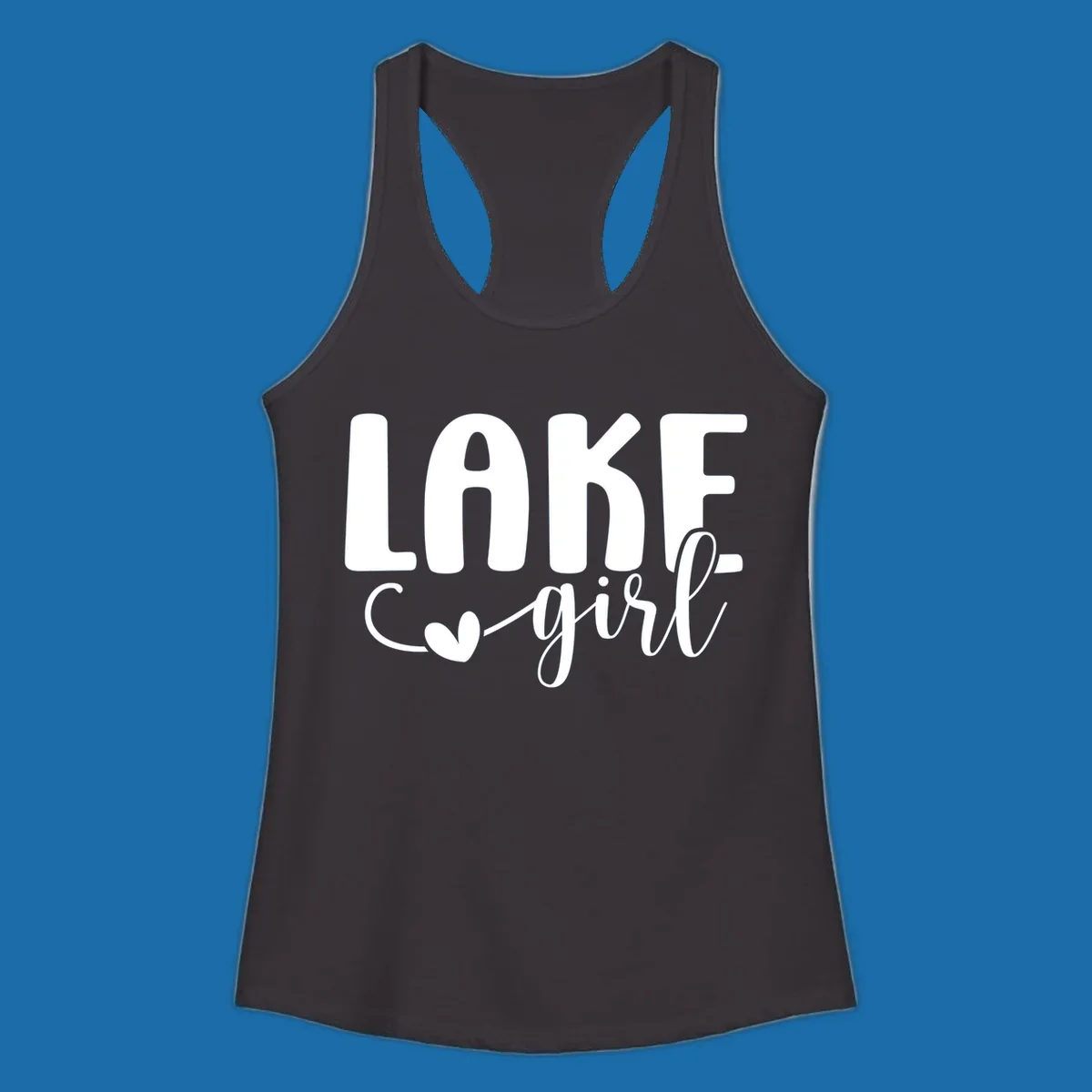Lake girl text design with a heart accent.