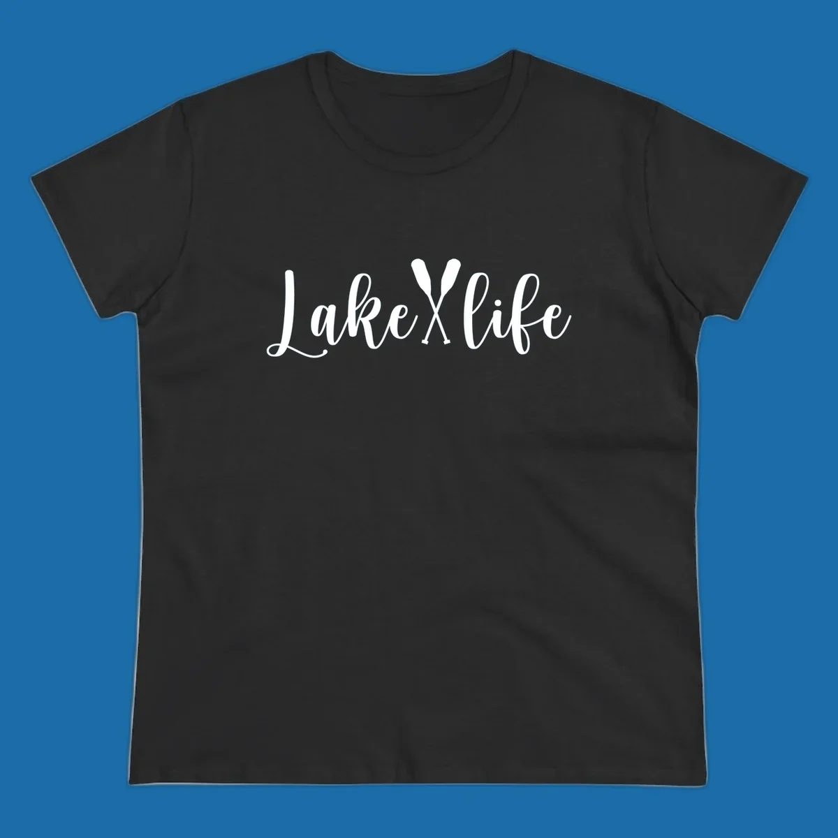 White text 'Lake Life' with crossed oars on a black background, representing lake-life-oars.