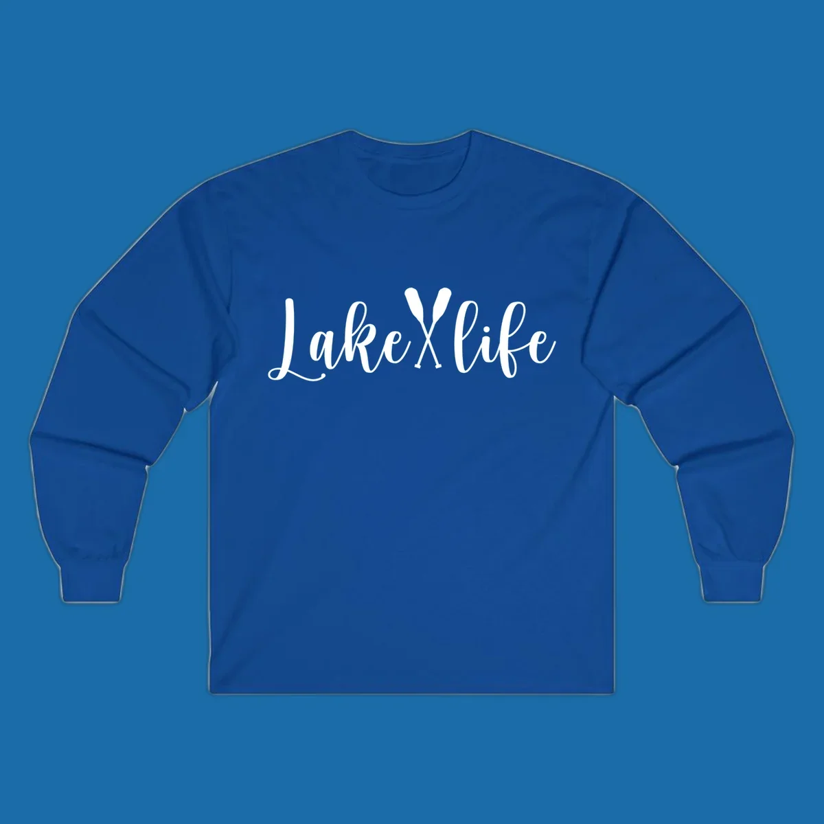 White text 'Lake Life' with crossed oars on a black background, representing lake-life-oars.