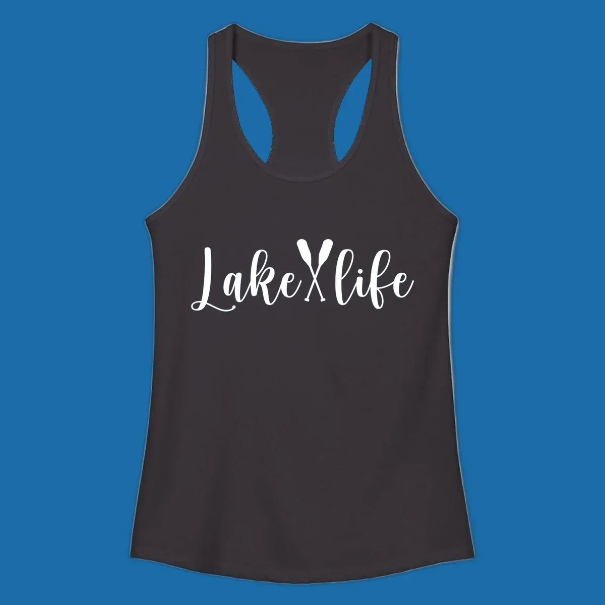 White text 'Lake Life' with crossed oars on a black background, representing lake-life-oars.