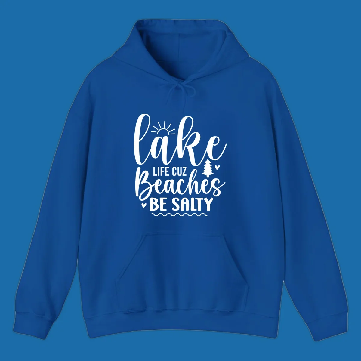 Lake Life Cuzz Beaches Be Salty design with sun, tree, and hearts.