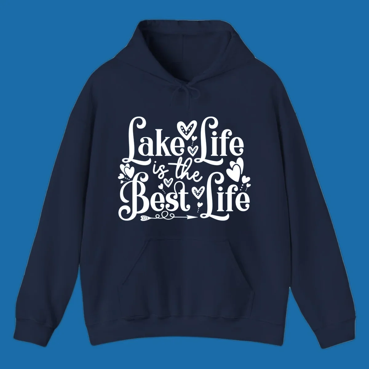 Lake Life Is The Best Life typography with heart and arrow accents.