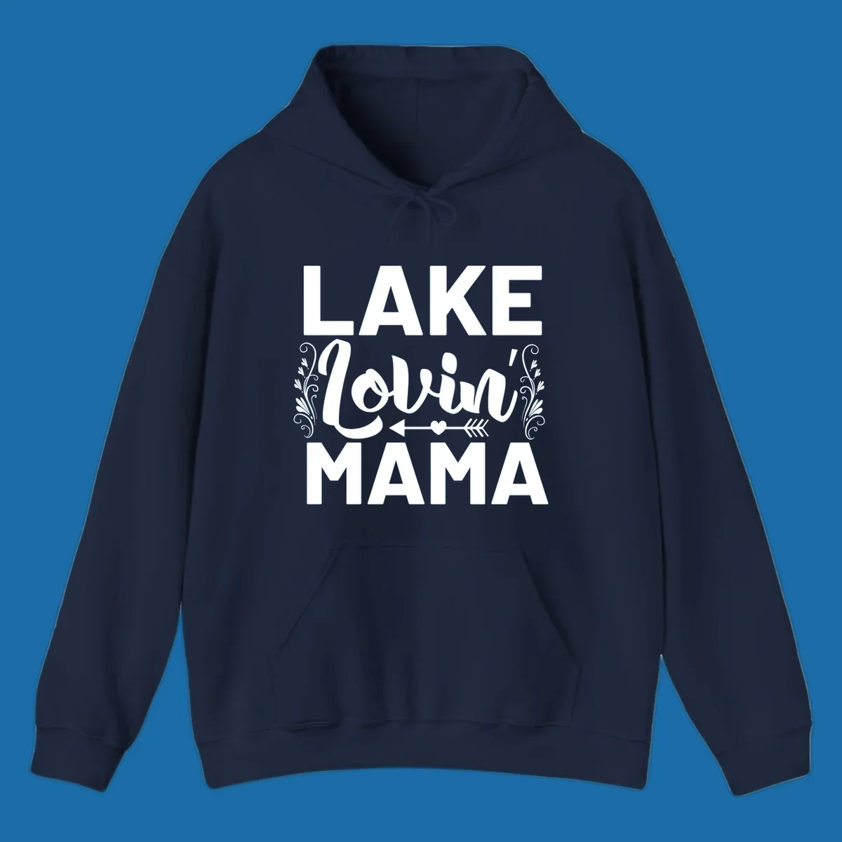 Lake Lovin' Mama text design with arrow and heart.