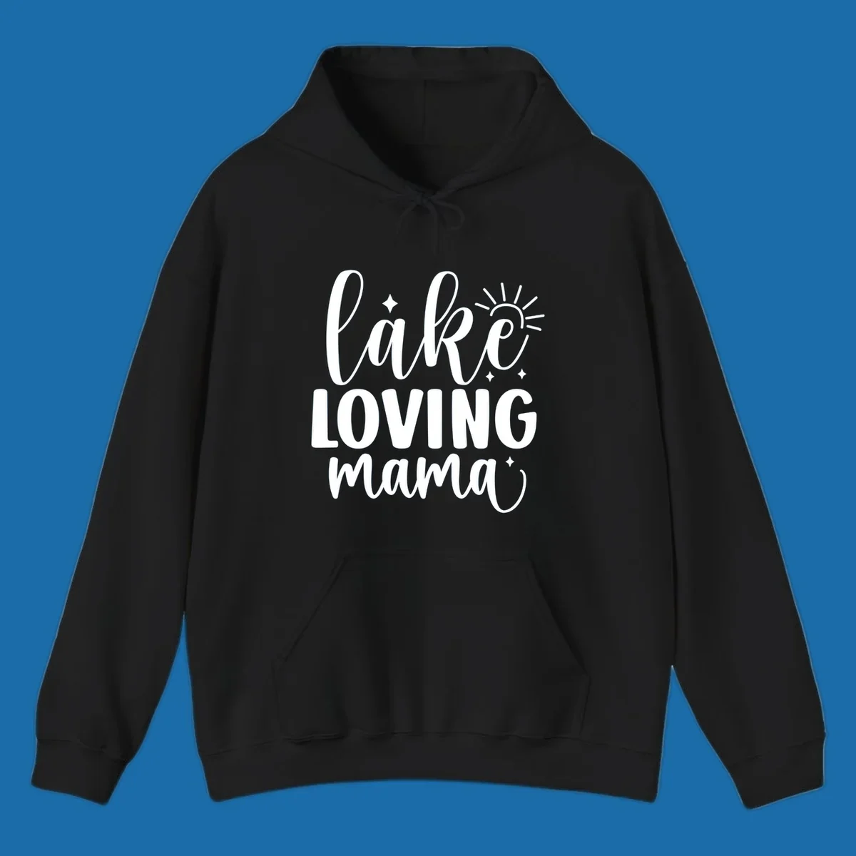 Lake loving mama script design with sun and sparkles.