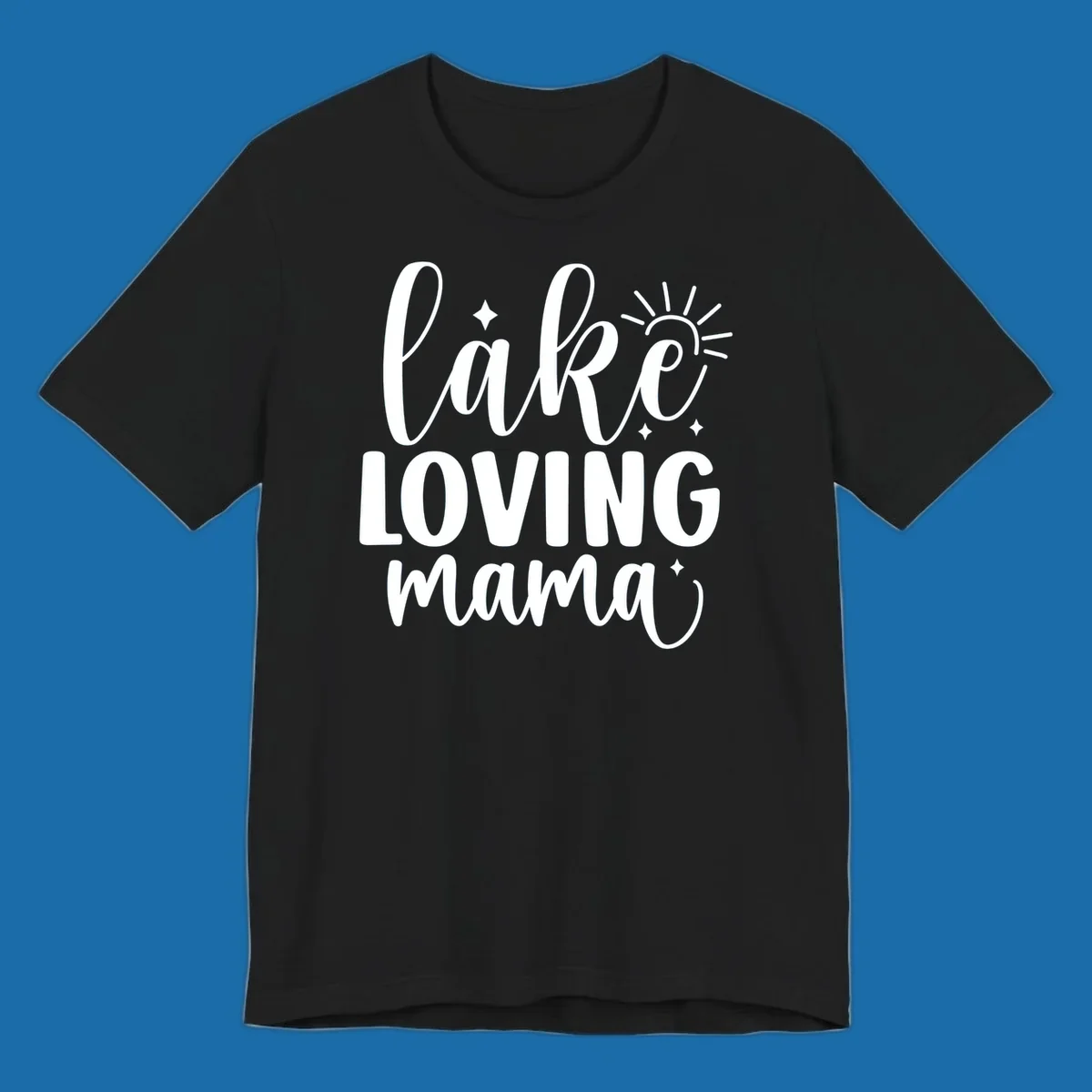 Lake loving mama script design with sun and sparkles.