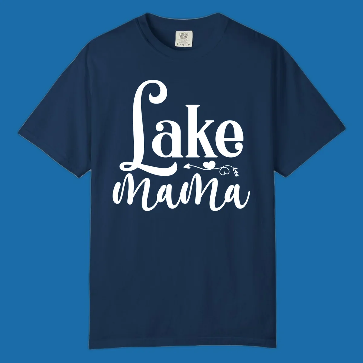 Lake Mama text design with arrow and heart graphic.