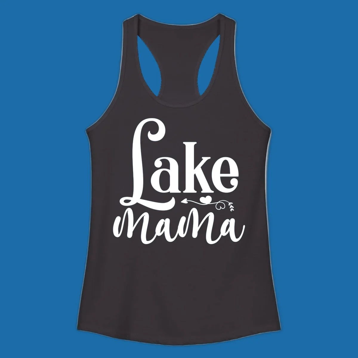 Lake Mama text design with arrow and heart graphic.