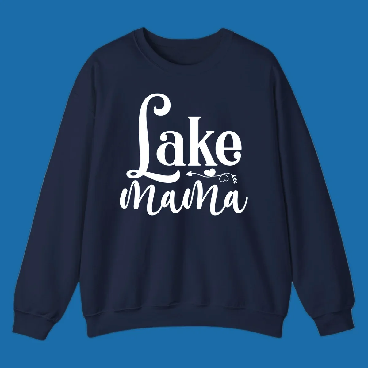 Lake Mama text design with arrow and heart graphic.