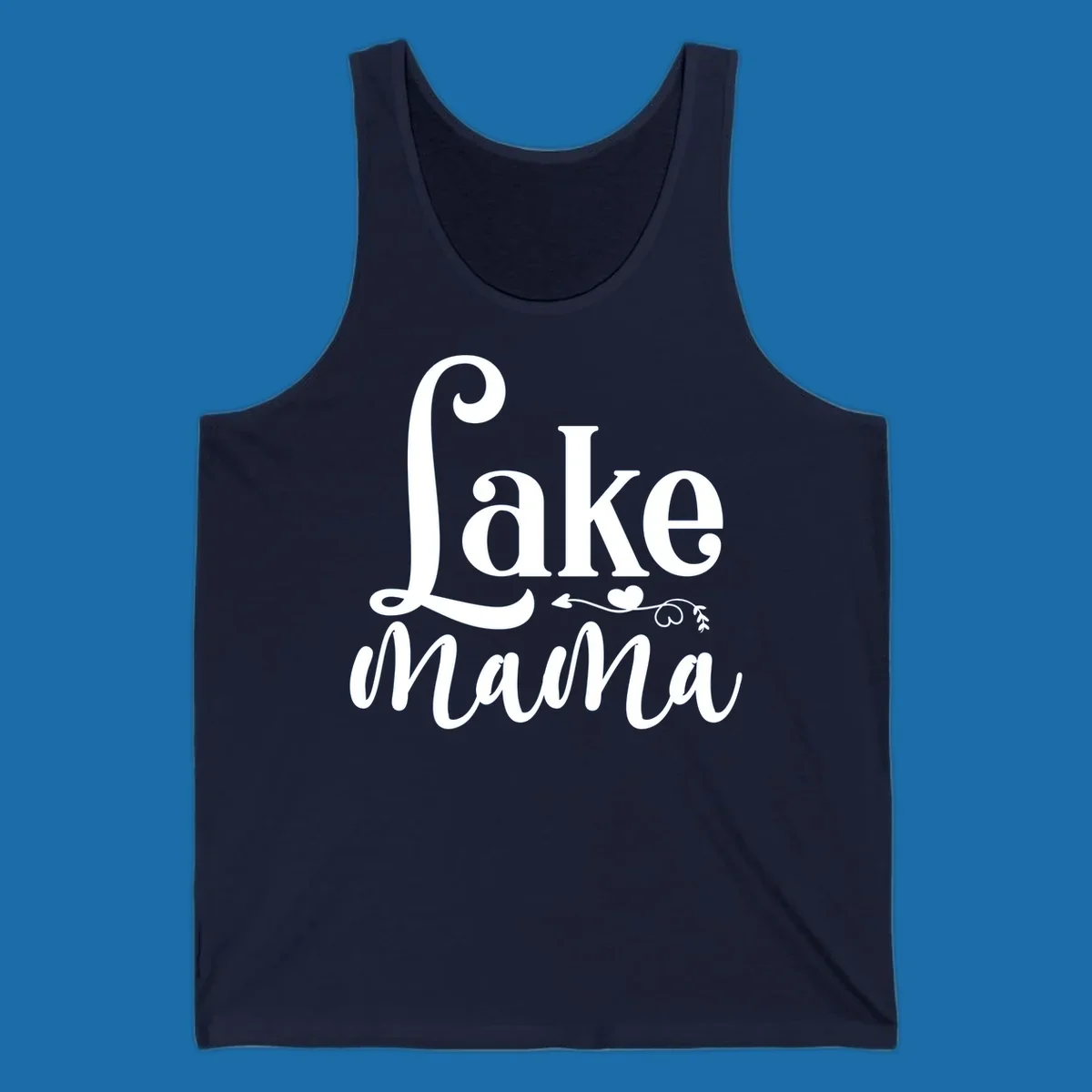 Lake Mama text design with arrow and heart graphic.
