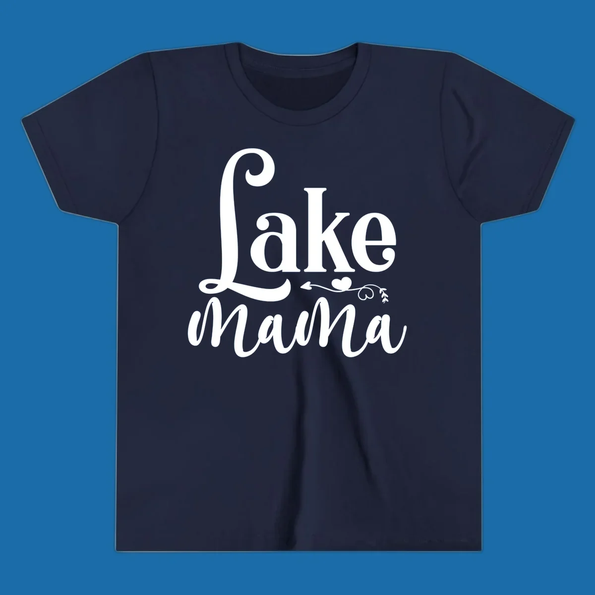 Lake Mama text design with arrow and heart graphic.