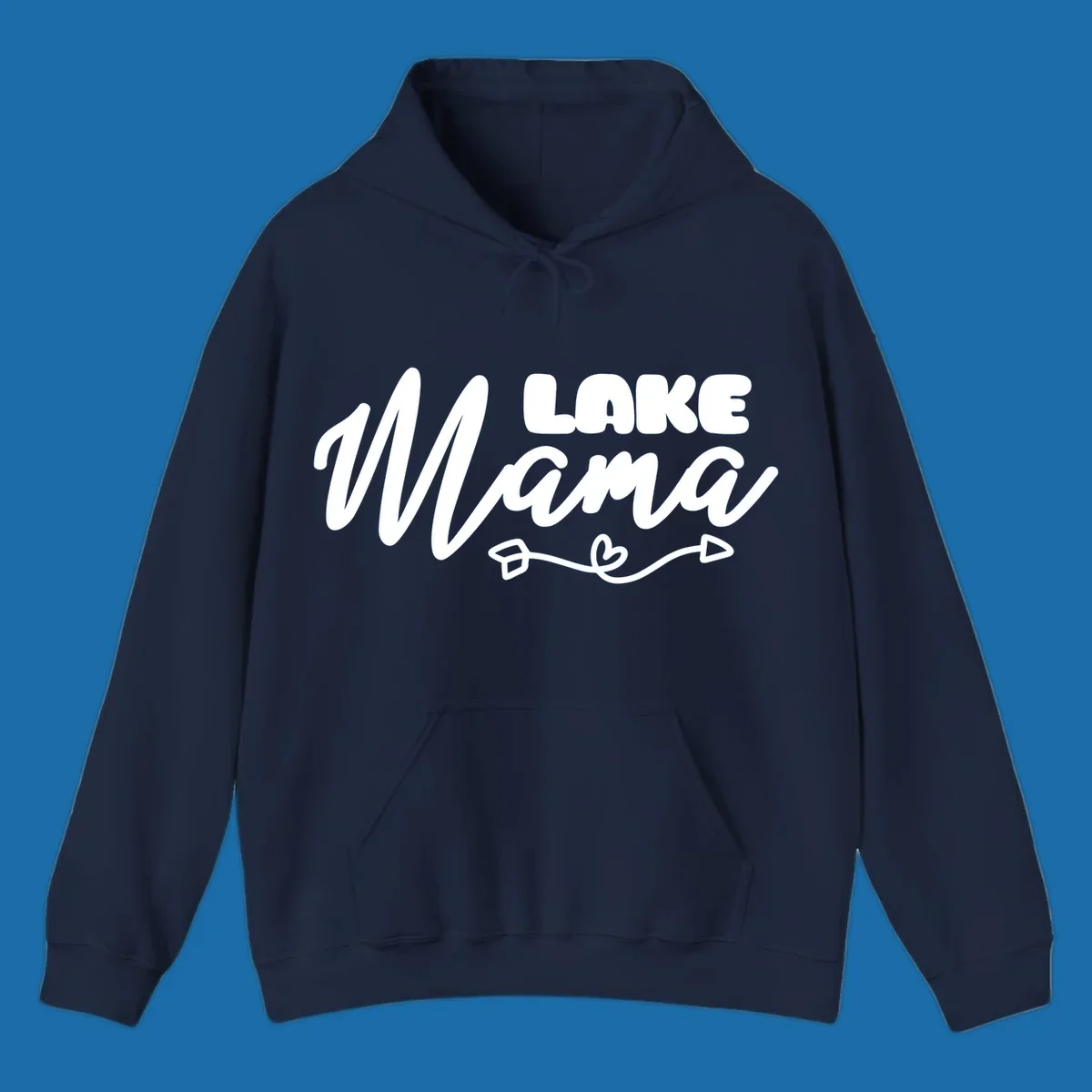 Lake Mama text with arrow and heart graphic, lifestyle design.