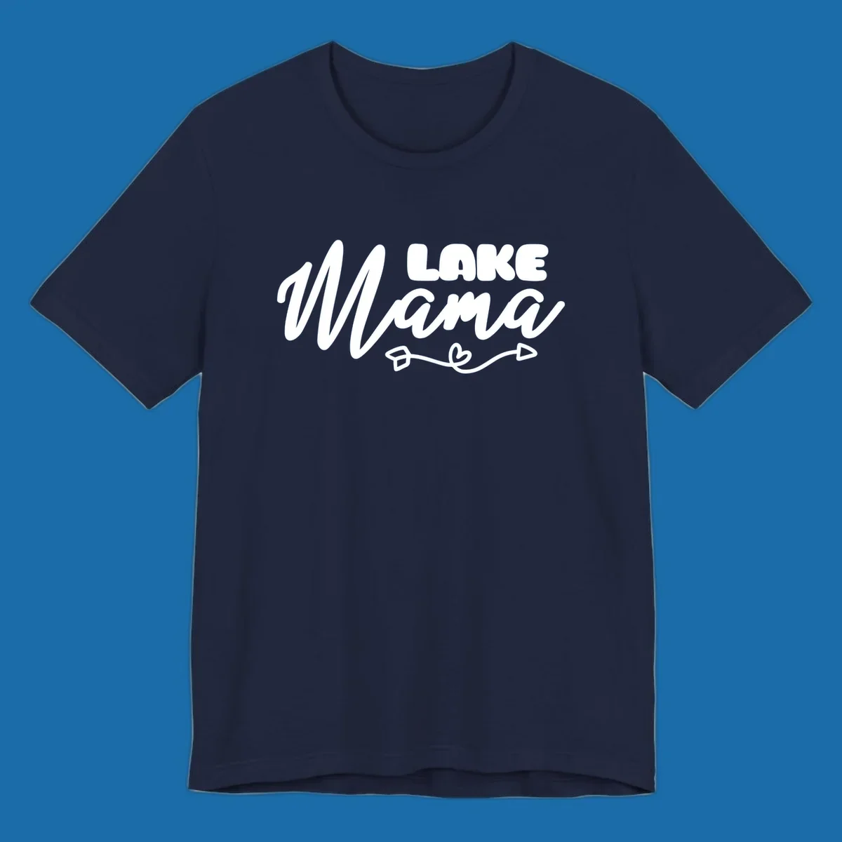 Lake Mama text with arrow and heart graphic, lifestyle design.