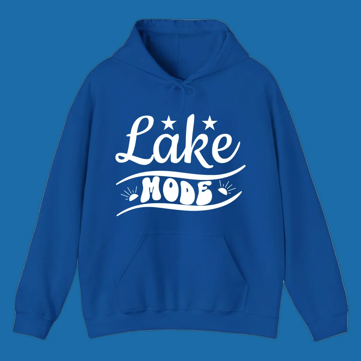 Retro 'Lake Mode' design with stars and sun rays, white on black and black on white.