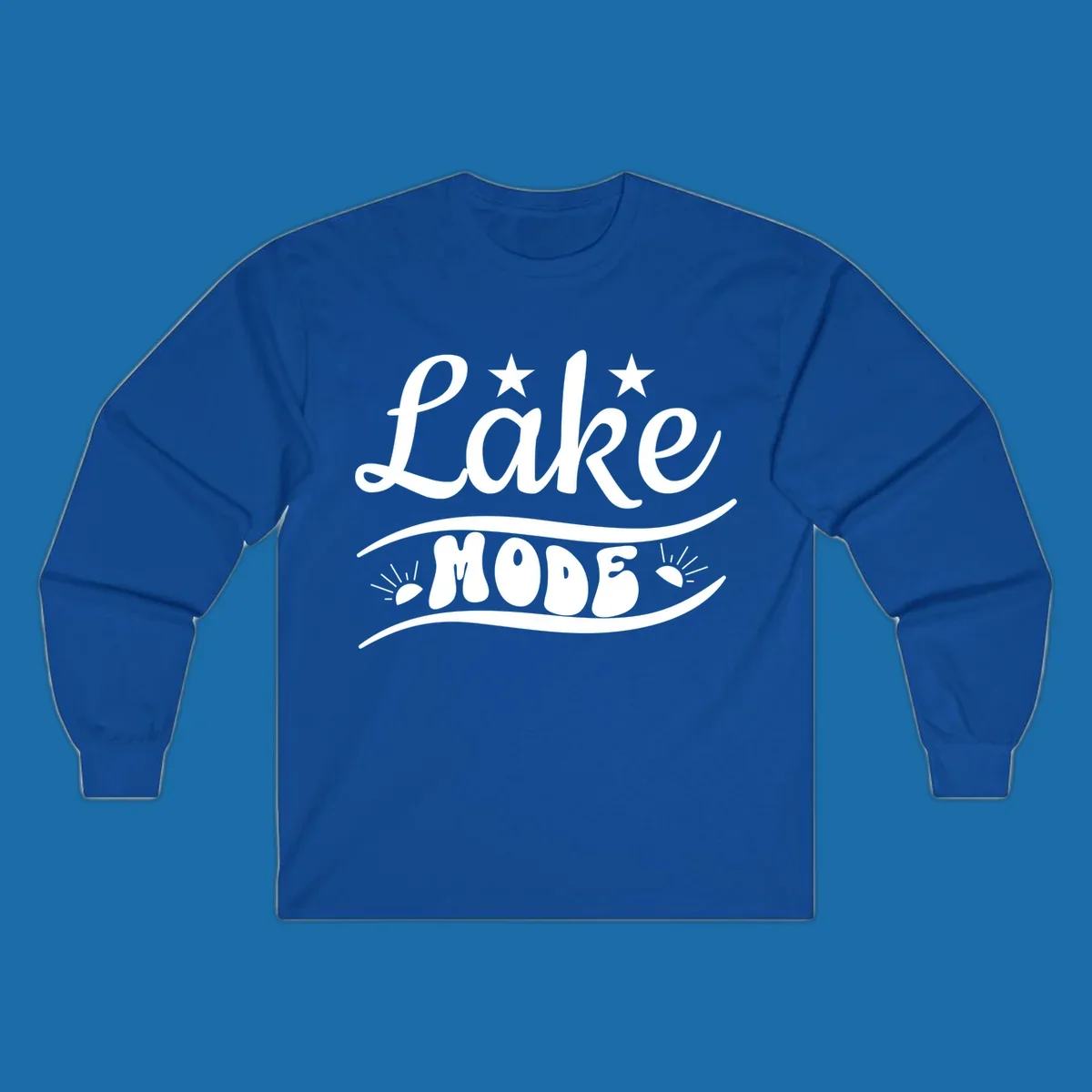Retro 'Lake Mode' design with stars and sun rays, white on black and black on white.