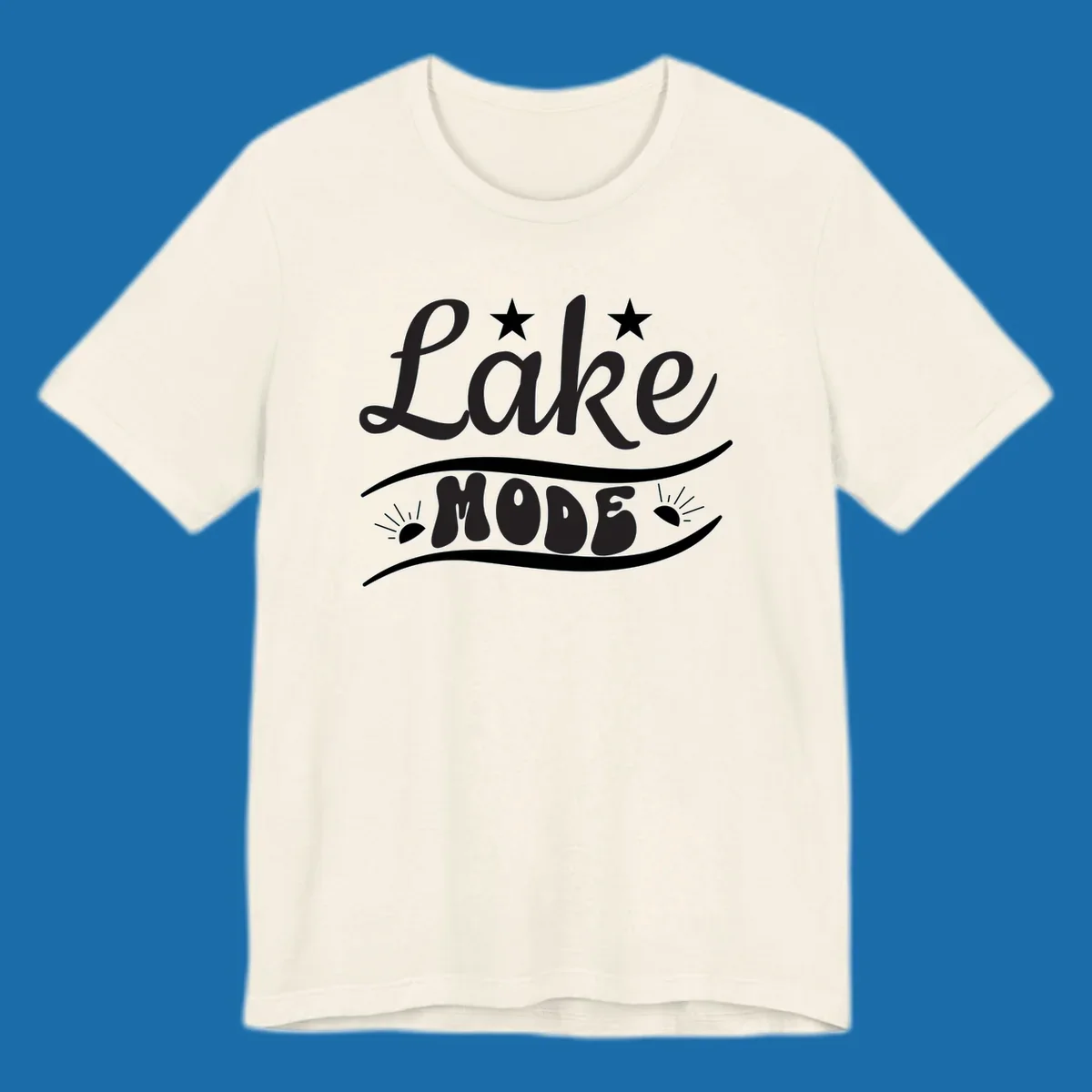 Retro 'Lake Mode' design with stars and sun rays, white on black and black on white.