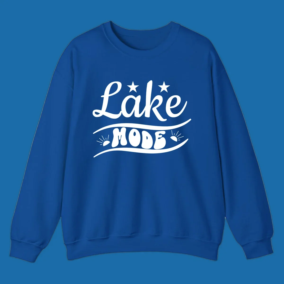 Retro 'Lake Mode' design with stars and sun rays, white on black and black on white.