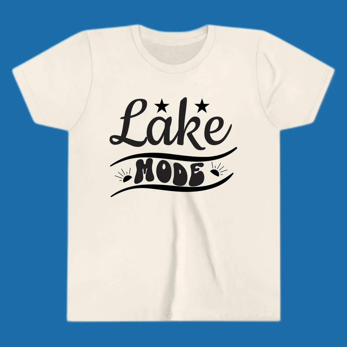 Retro 'Lake Mode' design with stars and sun rays, white on black and black on white.