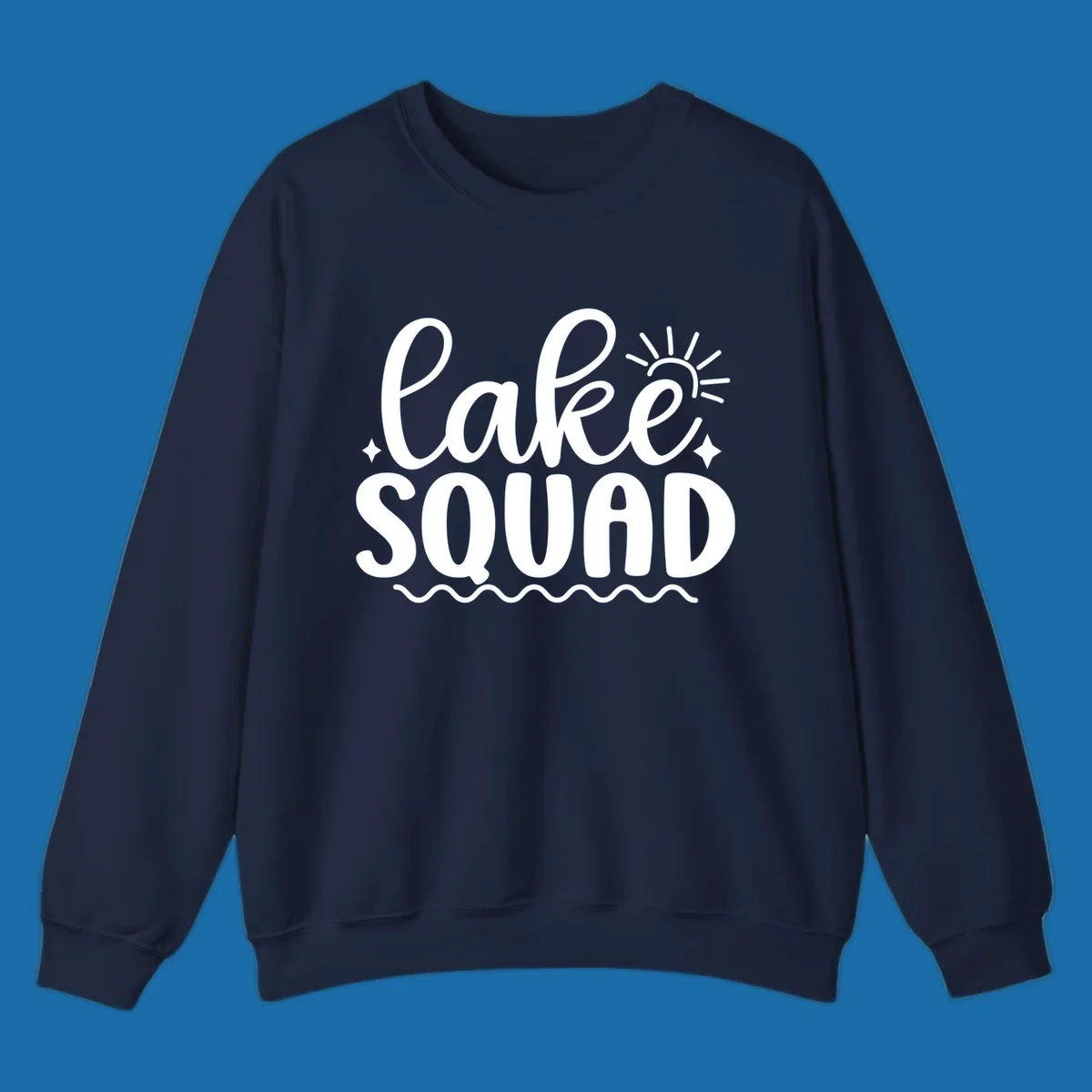 Lake Squad text with sun and stars, white on black and black on white.