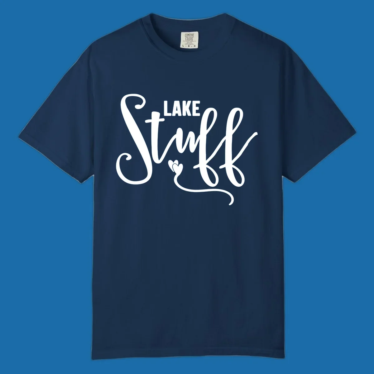 White text 'LAKE Stuff' with a heart detail, on a black background.