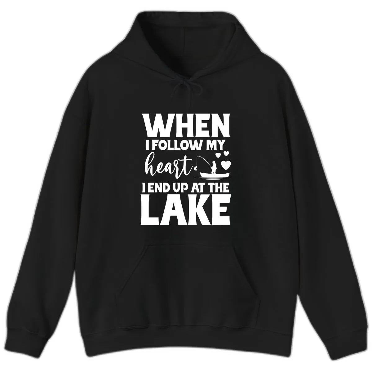 When I Follow My Heart Lake Design Hoodie in Black