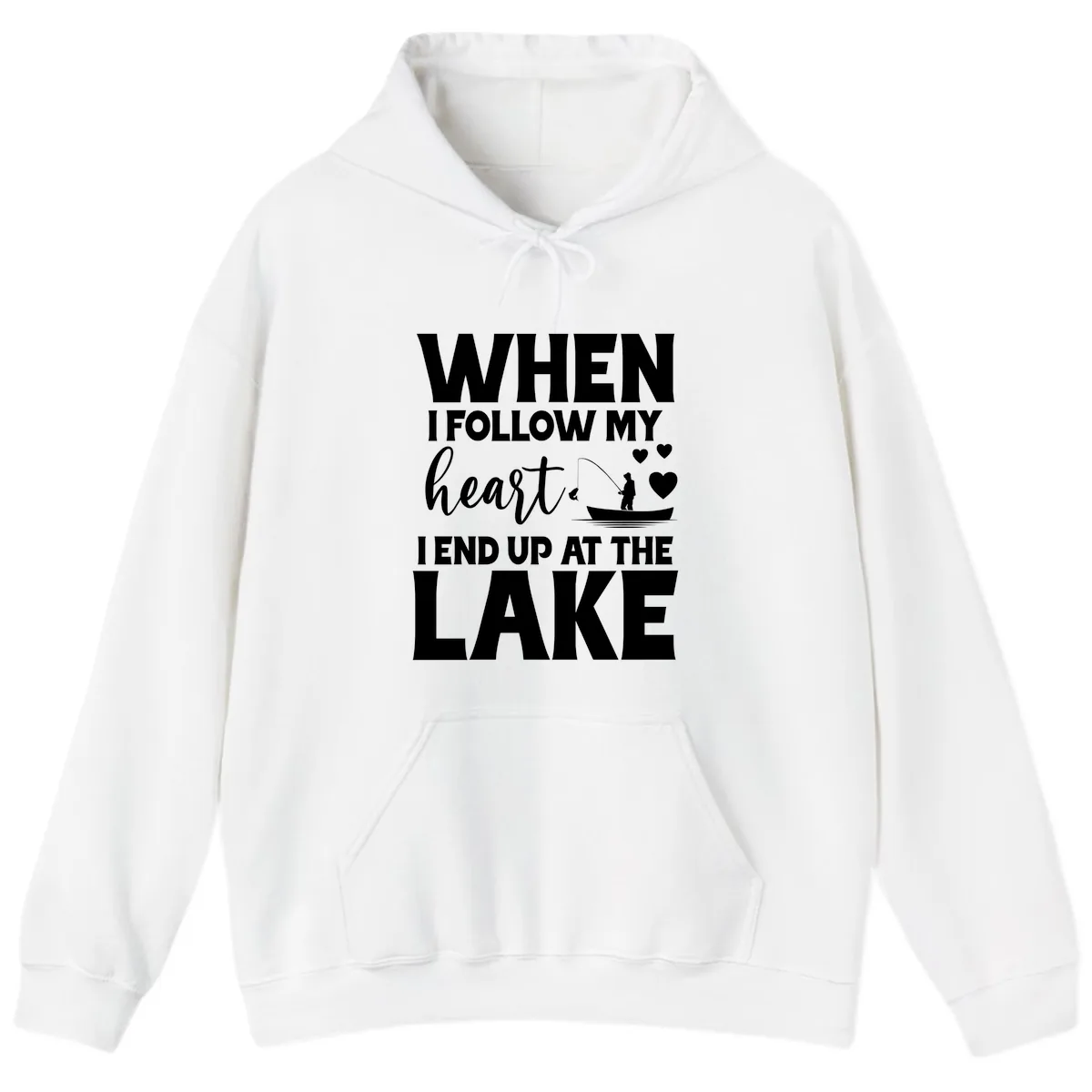 When I Follow My Heart Lake Design Hoodie in White
