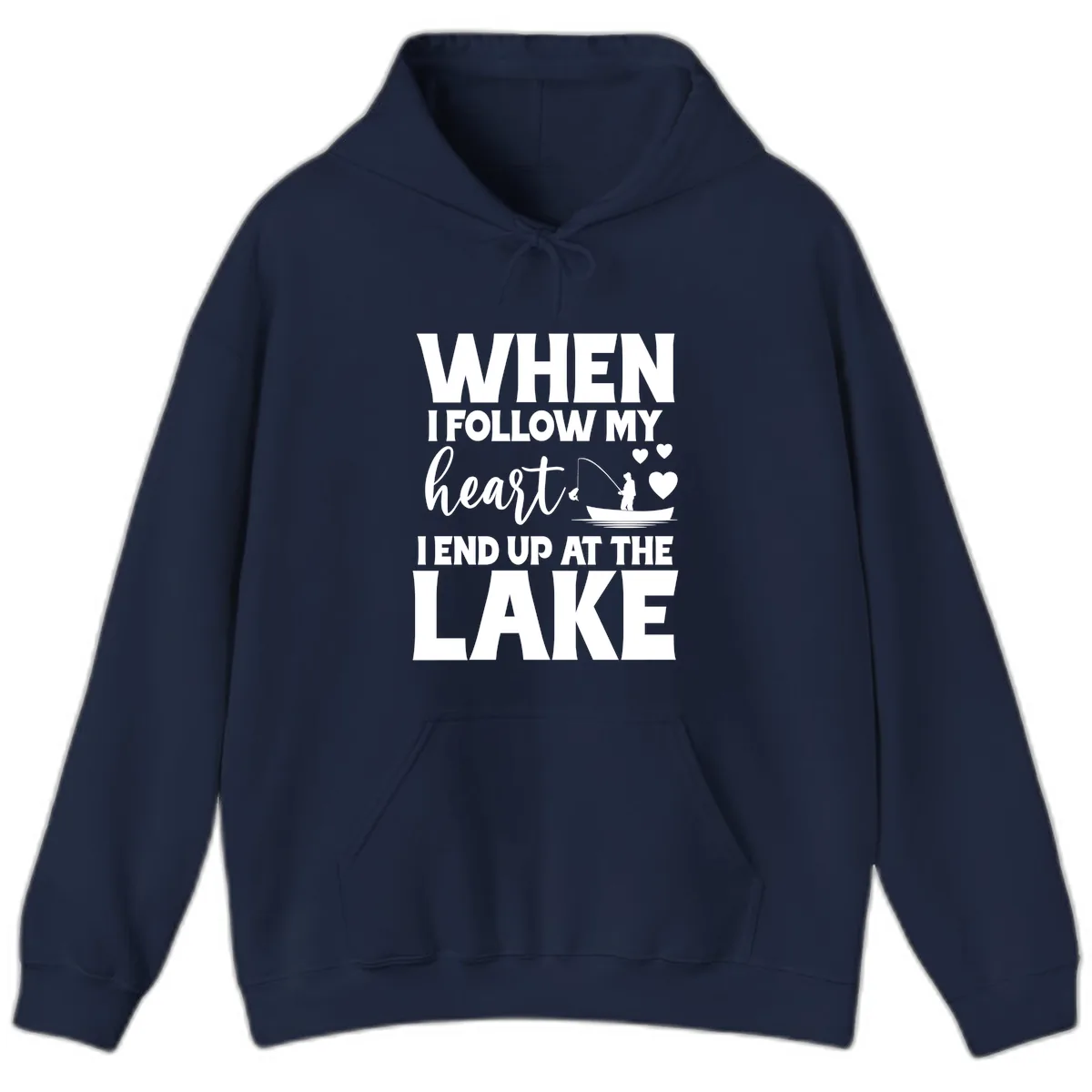 When I Follow My Heart Lake Design Hoodie in Navy