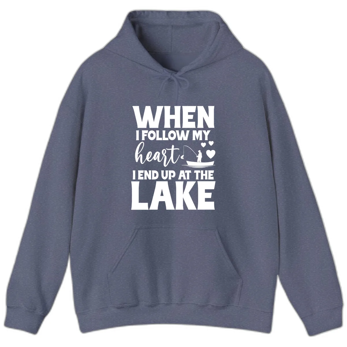 When I Follow My Heart Lake Design Hoodie in Heather Navy