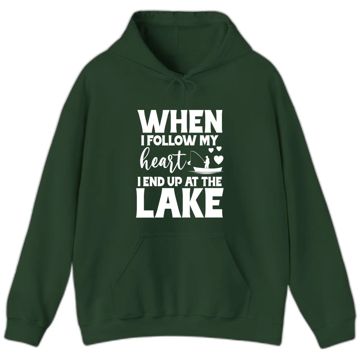 When I Follow My Heart Lake Design Hoodie in Forest Green