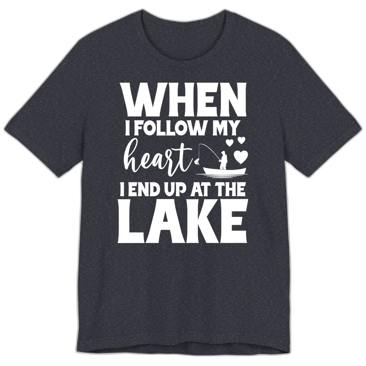 When I Follow My Heart Lake Design Premium T-Shirt in Heather Navy